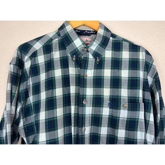 Wrangler George Strait Mens L/XL Blue Green Plaid Long Sleeve Button Down Shirt - Picture 3 of 7